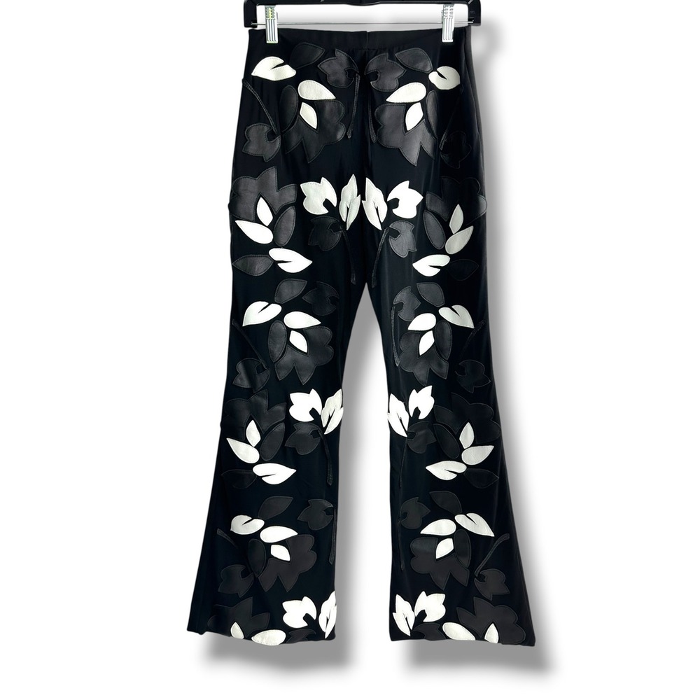 Sagaie France Black‎ Leather Leaf Applique Flare Pants High Rise Made in France